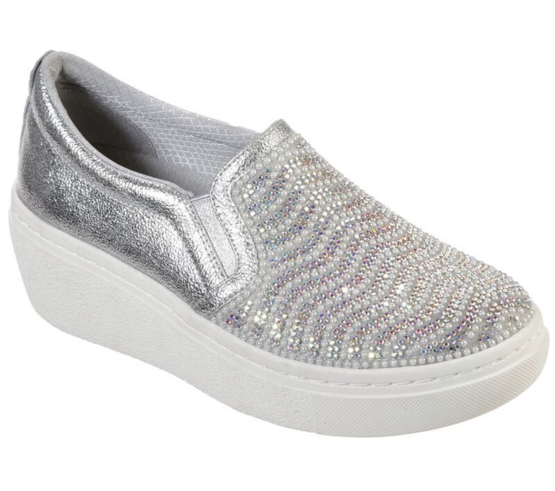 Skechers Goldie Hi - Diamond Waves - Womens Slip On Shoes Silver [AU-ZX3979]